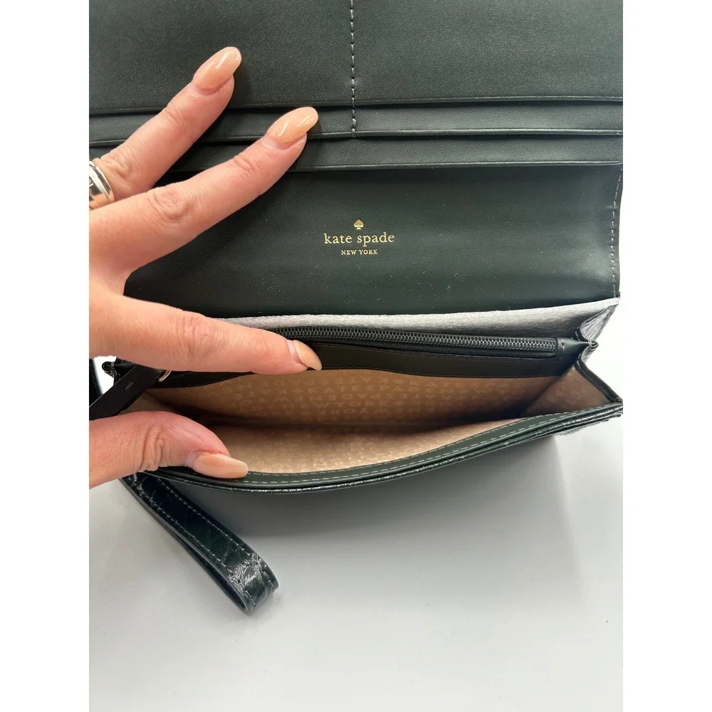 Kate Spade Linney Perri Lane Croco Leather Wristlet Wallet Loden Green WLRU2274